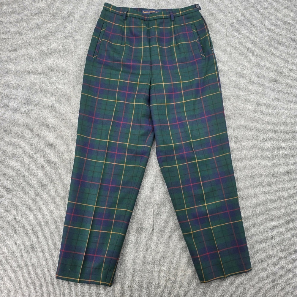 Pendleton Celebration Tartan Wool Plaid Tapered Trousers Green Navy Size 12 USA